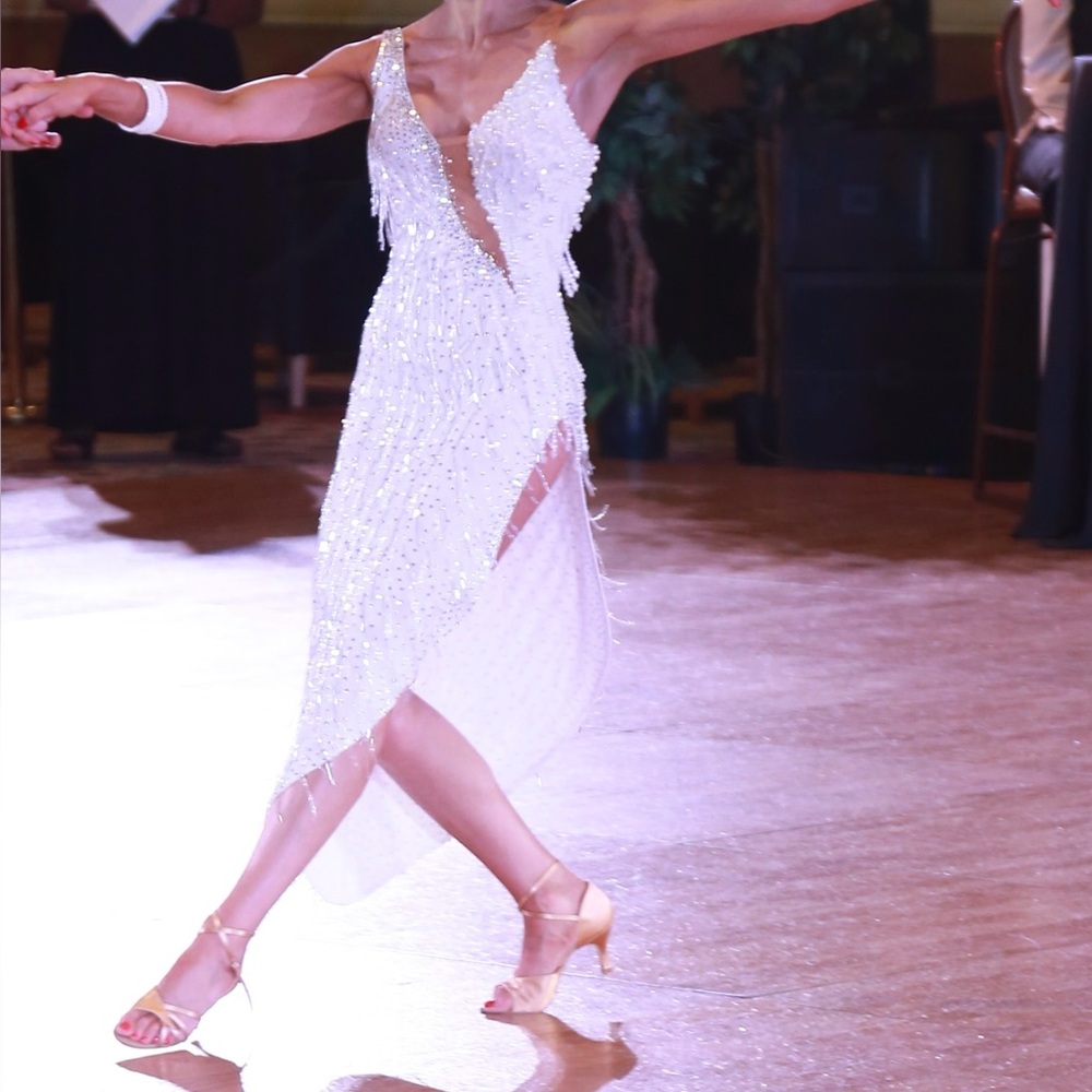 Latin/Rhythm Elegant White Beaded Dress
